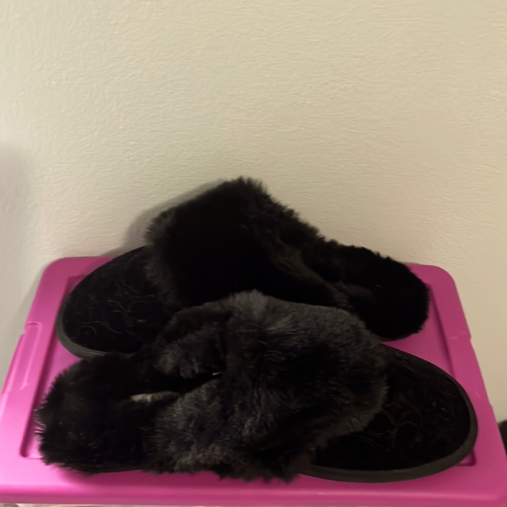 Black coach slippers